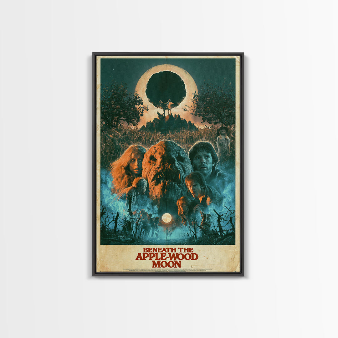 Beneath The Apple-Wood Moon, English Language Horror Movie Poster, 1980s Vhs Nightmare Cover Inspired Art, Retro Horror Movie Art