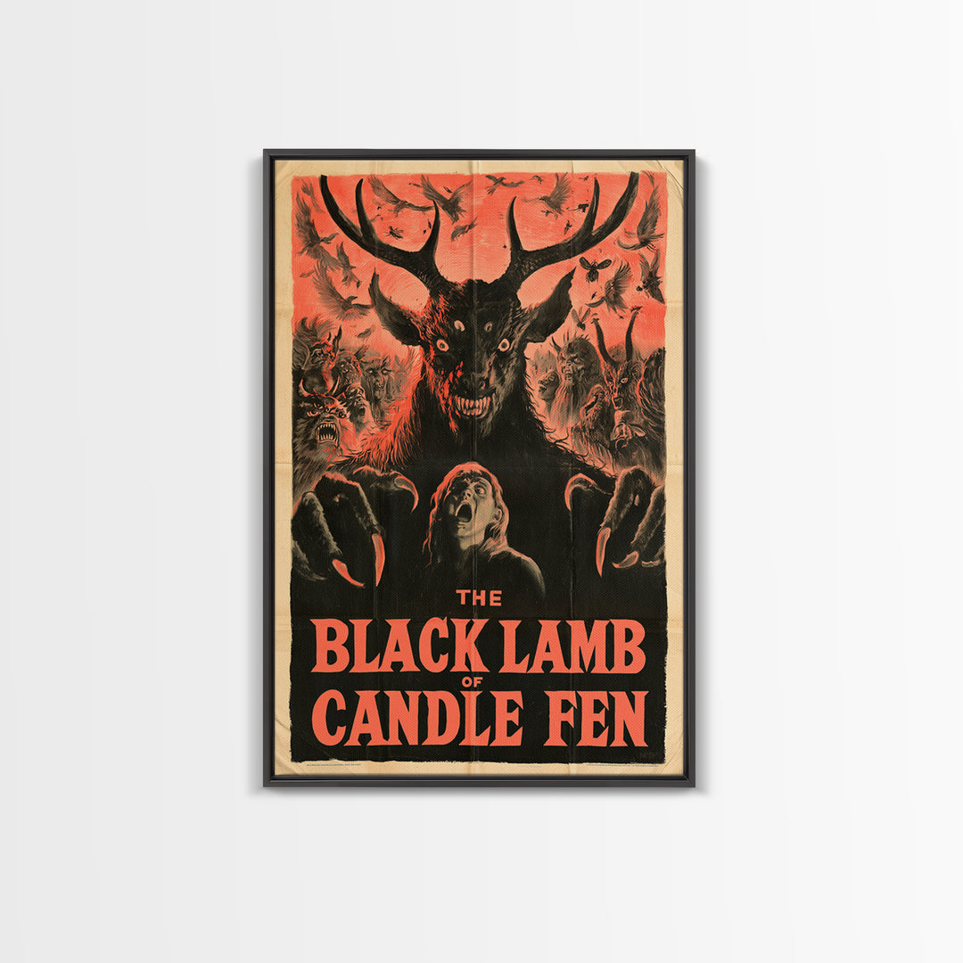 The Black Lamb Of Candle Fen, English Language Horror Movie Poster, 1950s Creature-Feature One-Sheet Inspired Art, Gothic Cinema Wall Art