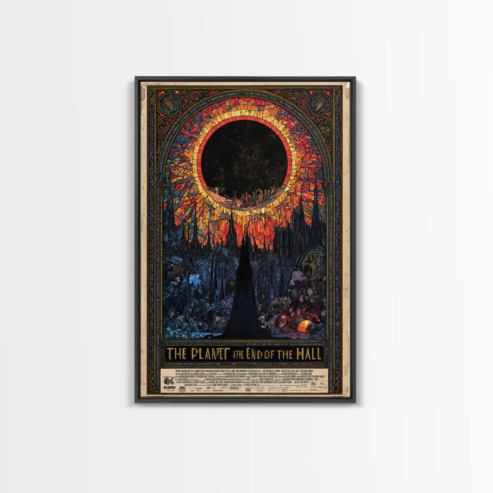The Planet At The End Of The Hall, English Language Horror Movie Poster, Stained Glass Gothic Art, Gothic Cinema Wall Art, Canvas Print