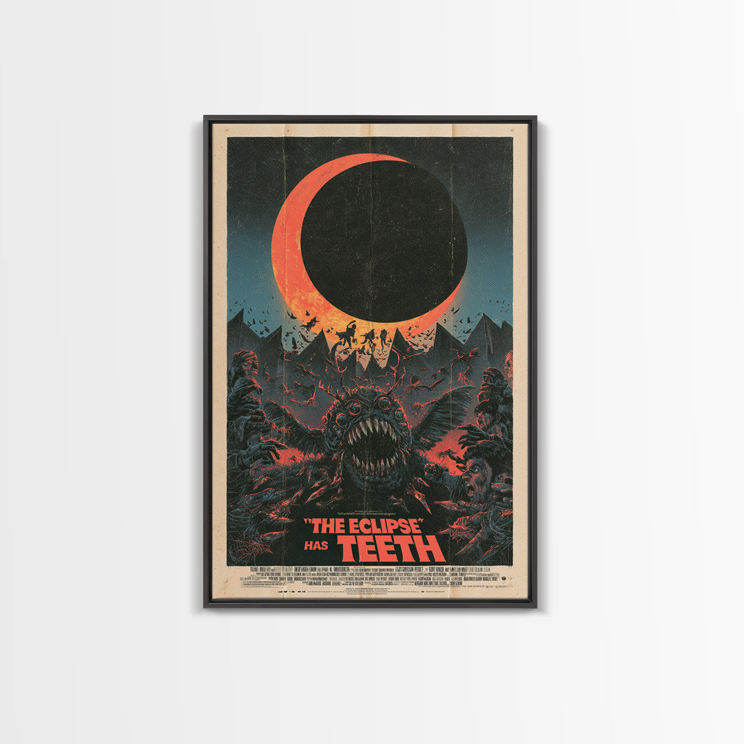 The Eclipse Has Teeth, English Language Horror Movie Poster, Giallo Horror Art, Gothic Cinema Wall Art, Framed Canvas Print