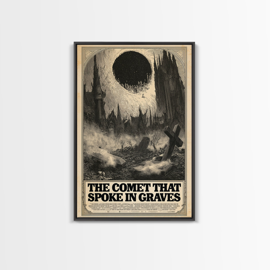 The Comet That Spoke In Graves, English Language Horror Movie Poster, Gothic Engraving Art, Retro Horror Movie Art, Canvas Print
