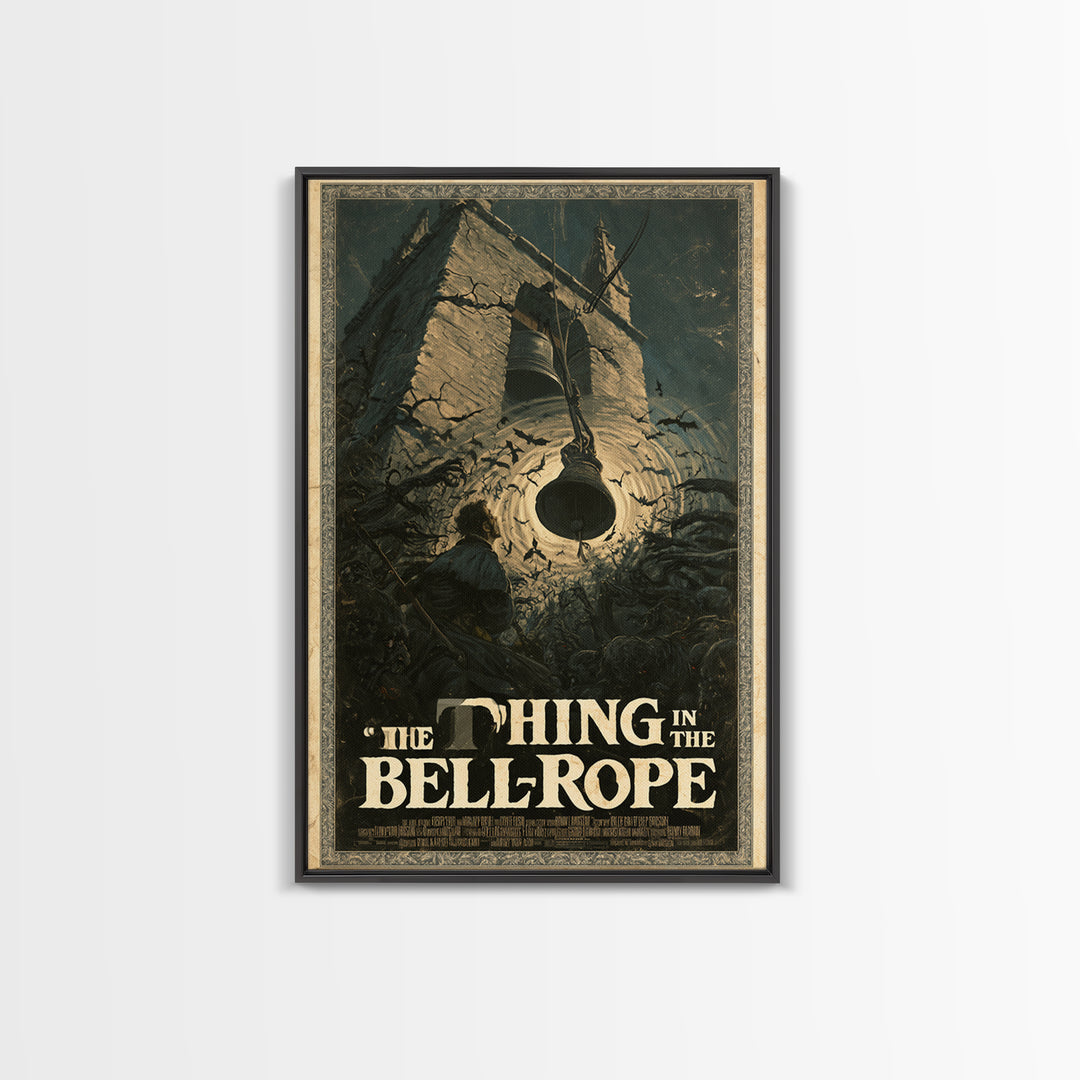 The Thing In The Bell-Rope, English Language Horror Movie Poster, Gothic Nightmare Art, Retro Horror Movie Art, Framed Canvas Print