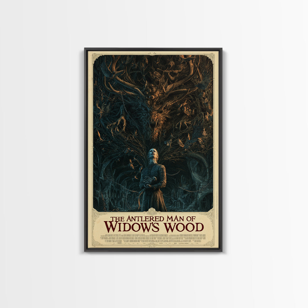 The Antlered Man Of Widow'S Wood, English Language Horror Movie Poster, Architectural Etching Art, Retro Horror Movie Art