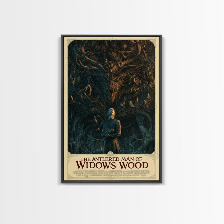The Antlered Man Of Widow'S Wood, English Language Horror Movie Poster, Architectural Etching Art, Retro Horror Movie Art