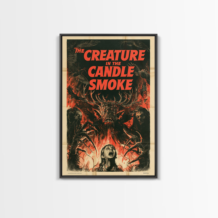 The Creature In The Candle Smoke, English Language Horror Movie Poster, 1950s Creature-Feature One-Sheet Inspired Art, Cult Horror Poster