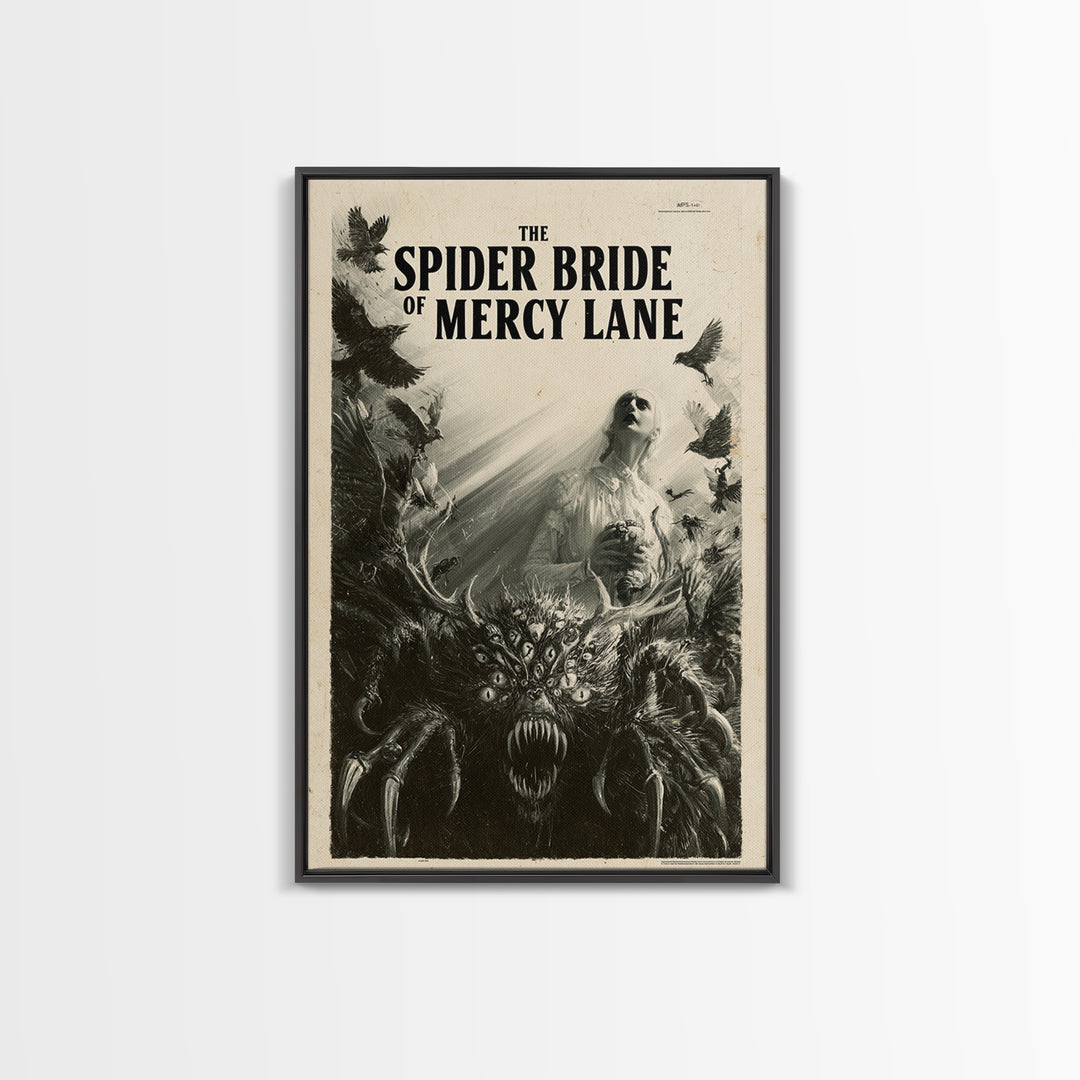 The Spider Bride Of Mercy Lane, English Language Horror Movie Poster, 1930s Horror Art, Retro Horror Movie Art, Framed Canvas Print