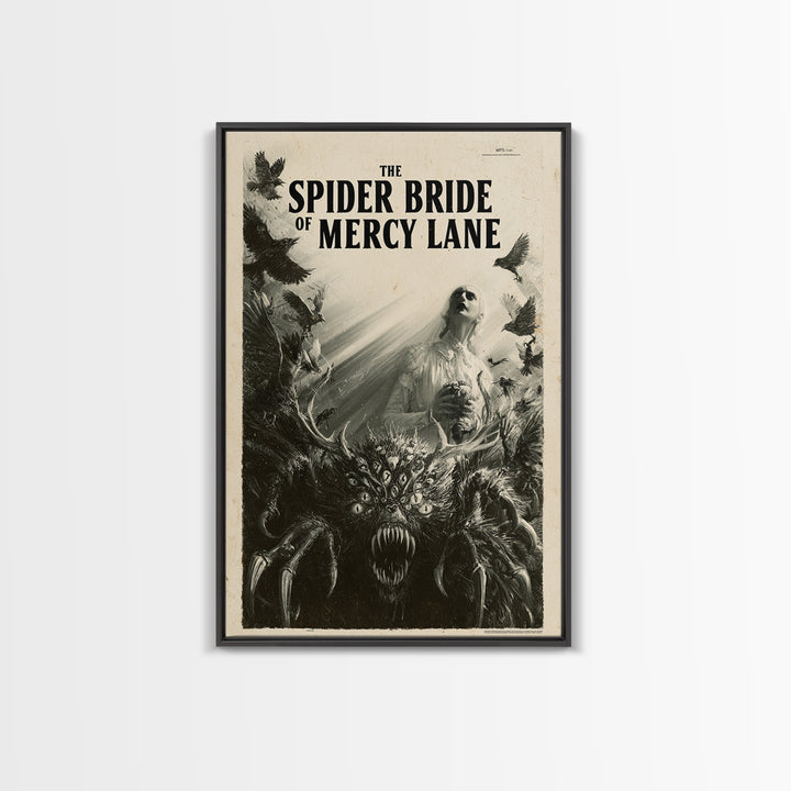 The Spider Bride Of Mercy Lane, English Language Horror Movie Poster, 1930s Horror Art, Retro Horror Movie Art, Framed Canvas Print