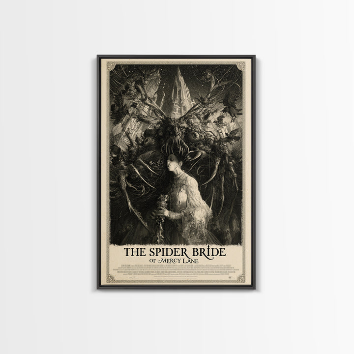 The Spider Bride Of Mercy Lane, English Language Horror Movie Poster, Gothic Engraving Art, Gothic Cinema Wall Art, Canvas Print