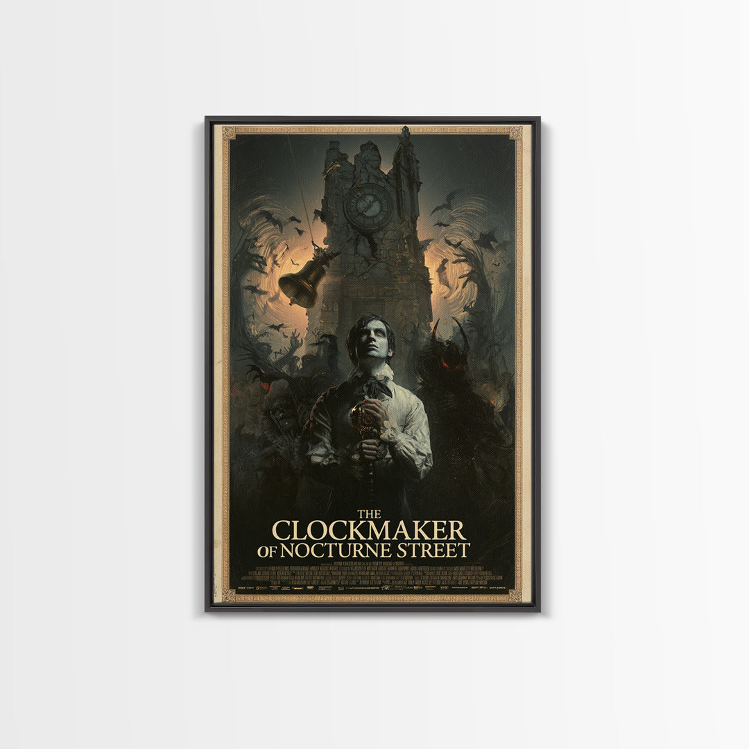 The Clockmaker Of Nocturne Street, English Language Horror Movie Poster, Gothic Nightmare Art, Retro Horror Movie Art