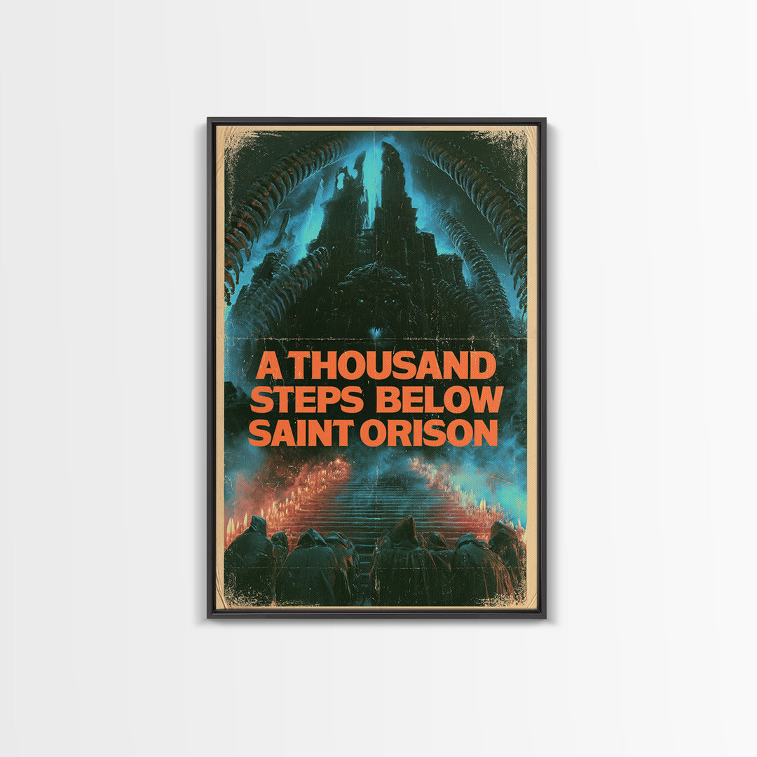 A Thousand Steps Below Saint Orison, English Language Horror Movie Poster, 1980s Vhs Nightmare Cover Inspired Art, Cult Horror Poster