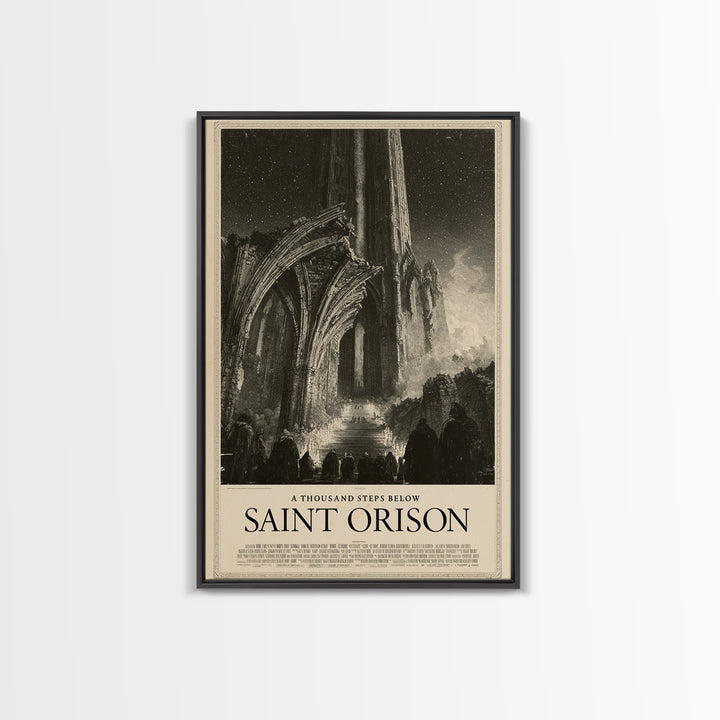 A Thousand Steps Below Saint Orison, English Language Horror Movie Poster, Gothic Engraving Art, Retro Horror Movie Art