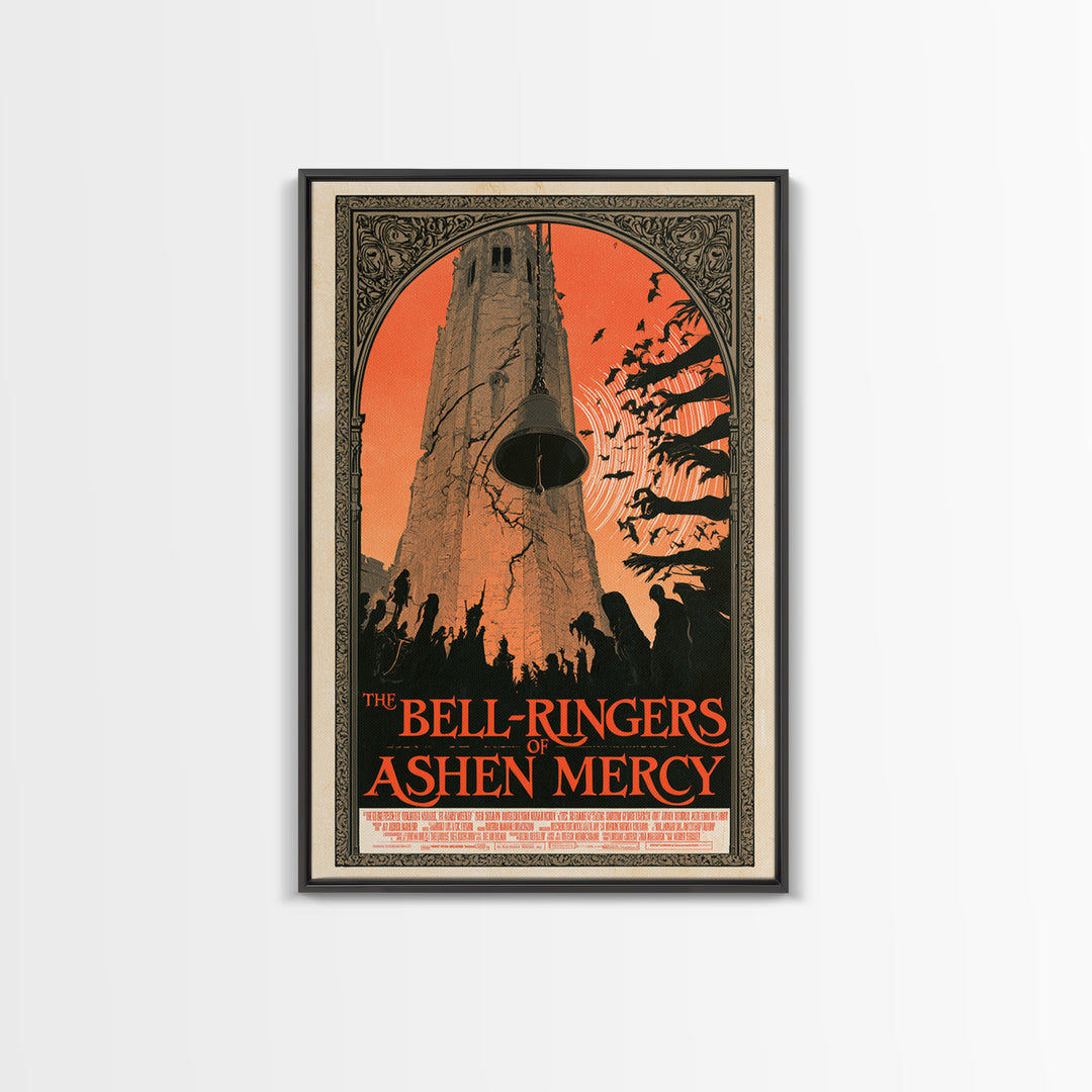 The Bell-Ringers Of Ashen Mercy, English Language Horror Movie Poster, Decadent Line Art, Cult Horror Poster, Canvas Print