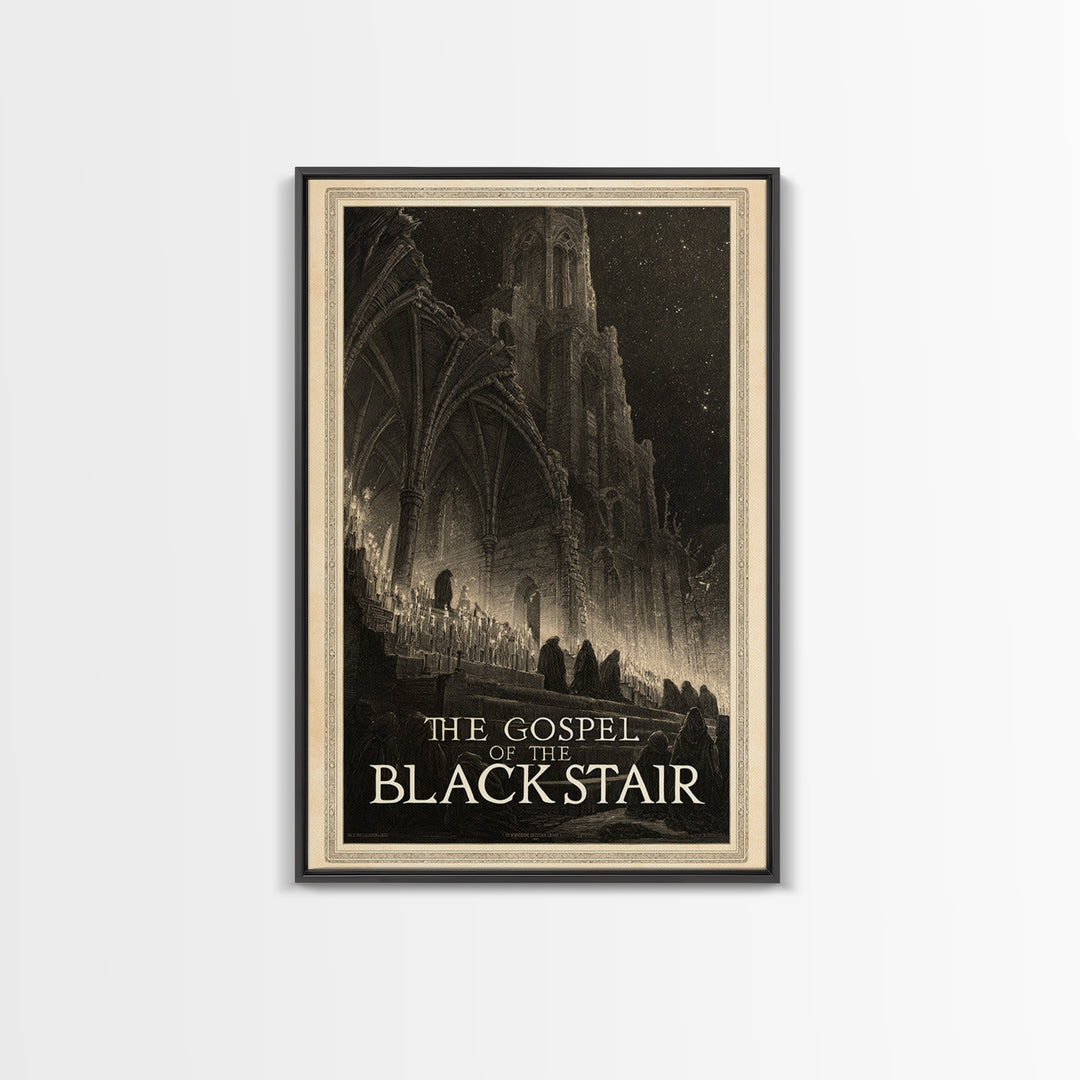 The Gospel Of The Black Stair, English Language Horror Movie Poster, Gothic Engraving Art, Gothic Cinema Wall Art, Canvas Print