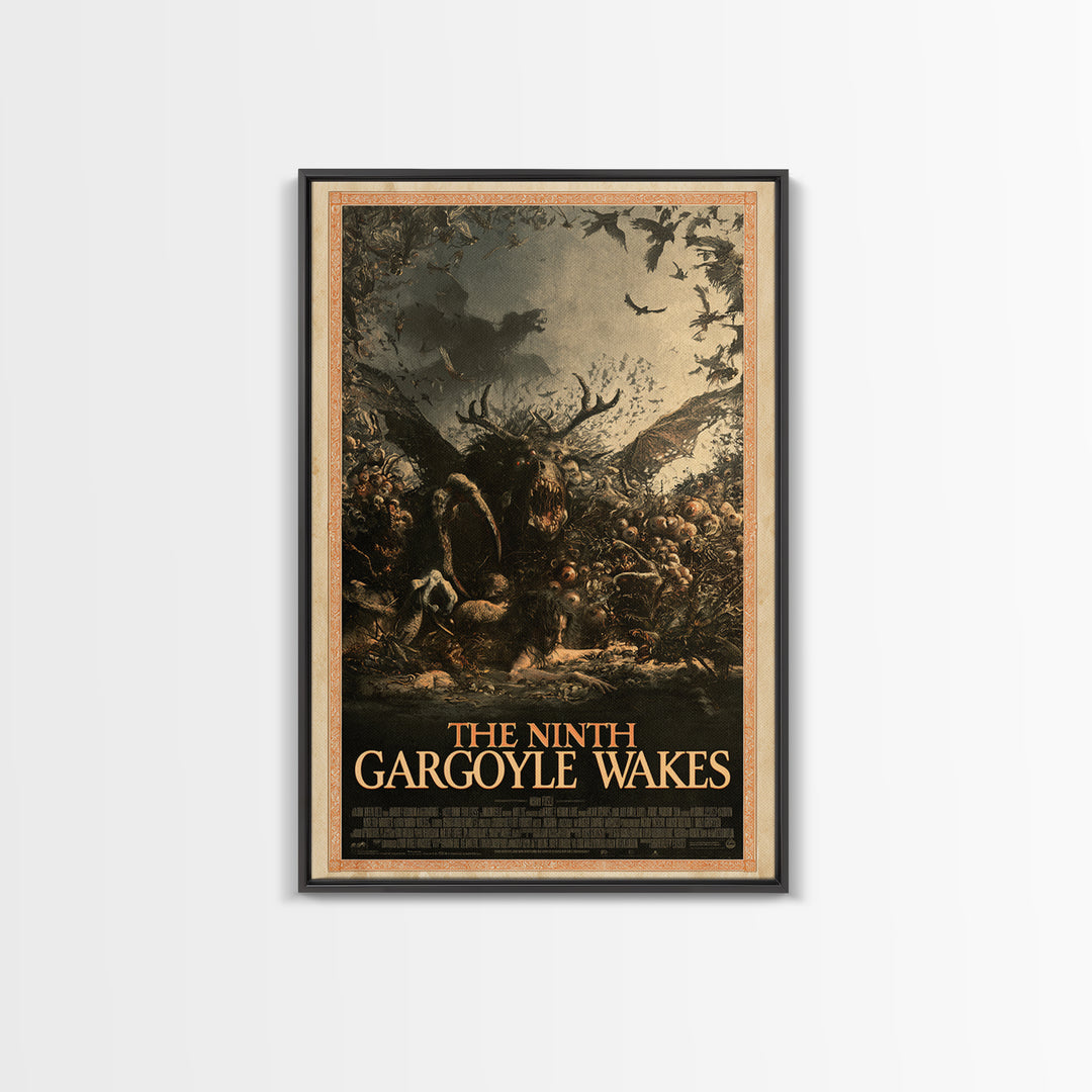 The Ninth Gargoyle Wakes, English Language Horror Movie Poster, Gothic Nightmare Art, Classic Monster Poster, Canvas Print
