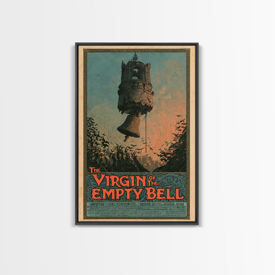 The Virgin Of The Empty Bell, English Language Horror Movie Poster, Stained Glass Gothic Art, Retro Horror Movie Art, Framed Canvas Print