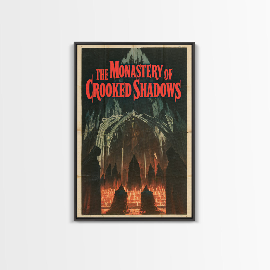 The Monastery Of Crooked Shadows, English Language Horror Movie Poster, 1960s Horror Art, Classic Monster Poster, Framed Canvas Print