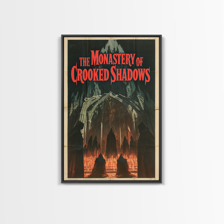The Monastery Of Crooked Shadows, English Language Horror Movie Poster, 1960s Horror Art, Classic Monster Poster, Framed Canvas Print
