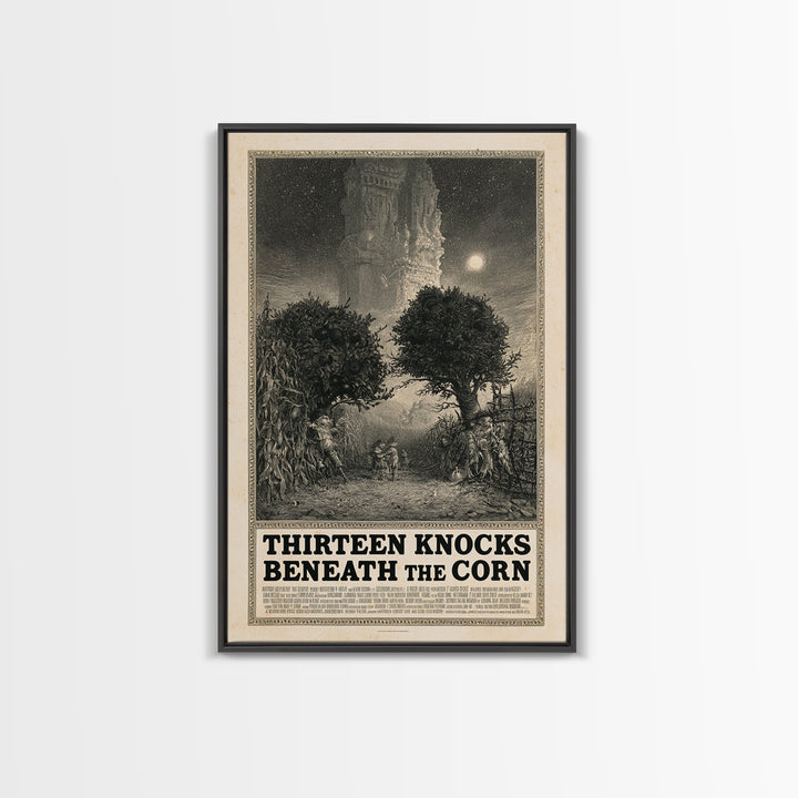 Thirteen Knocks Beneath The Corn, English Language Horror Movie Poster, Gothic Engraving Art, Cult Horror Poster, Canvas Print