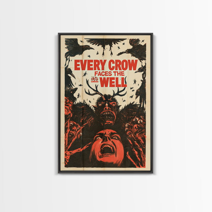 Every Crow Faces The Well, English Language Horror Movie Poster, 1950s Creature-Feature One-Sheet Inspired Art, Classic Monster Poster