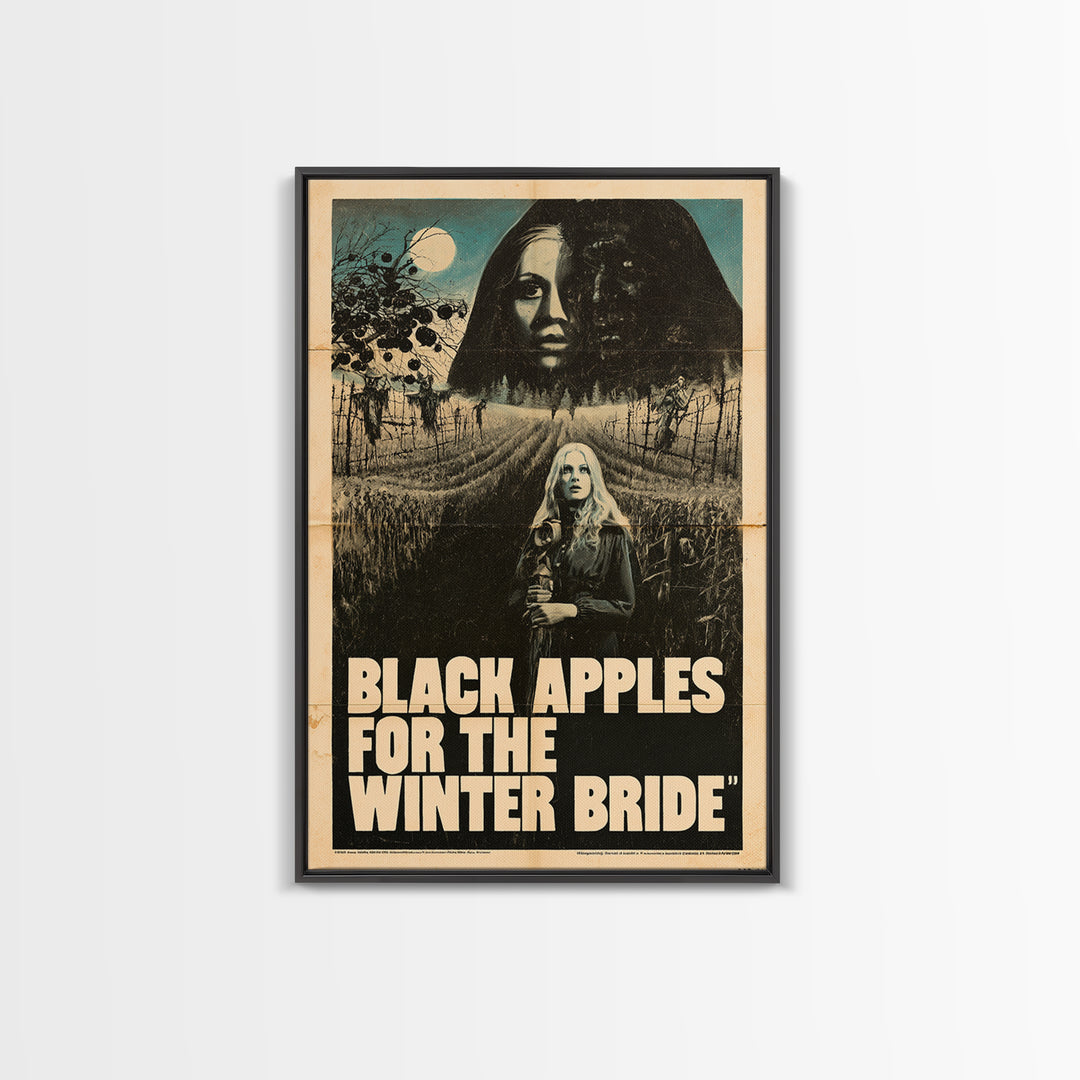 Black Apples For The Winter Bride, English Language Horror Movie Poster, 1970s Horror Art, Gothic Cinema Wall Art, Framed Canvas Print