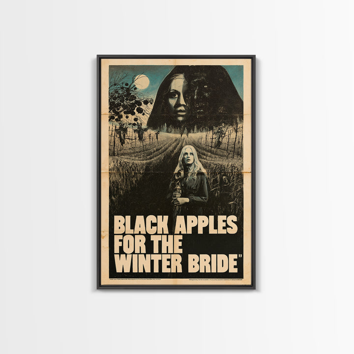 Black Apples For The Winter Bride, English Language Horror Movie Poster, 1970s Horror Art, Gothic Cinema Wall Art, Framed Canvas Print