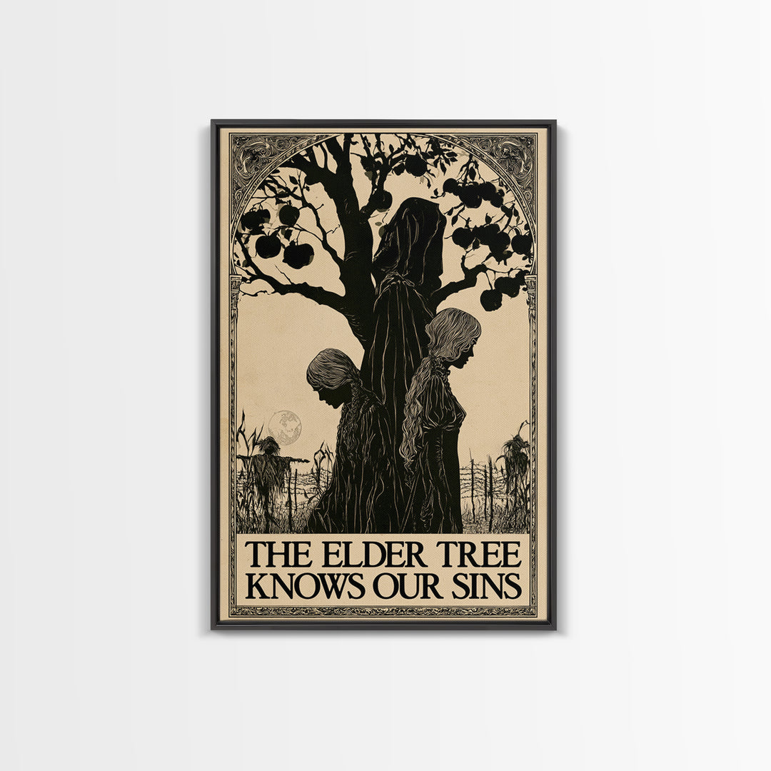 The Elder Tree Knows Our Sins, English Language Horror Movie Poster, Decadent Line Art, Classic Monster Poster, Canvas Print