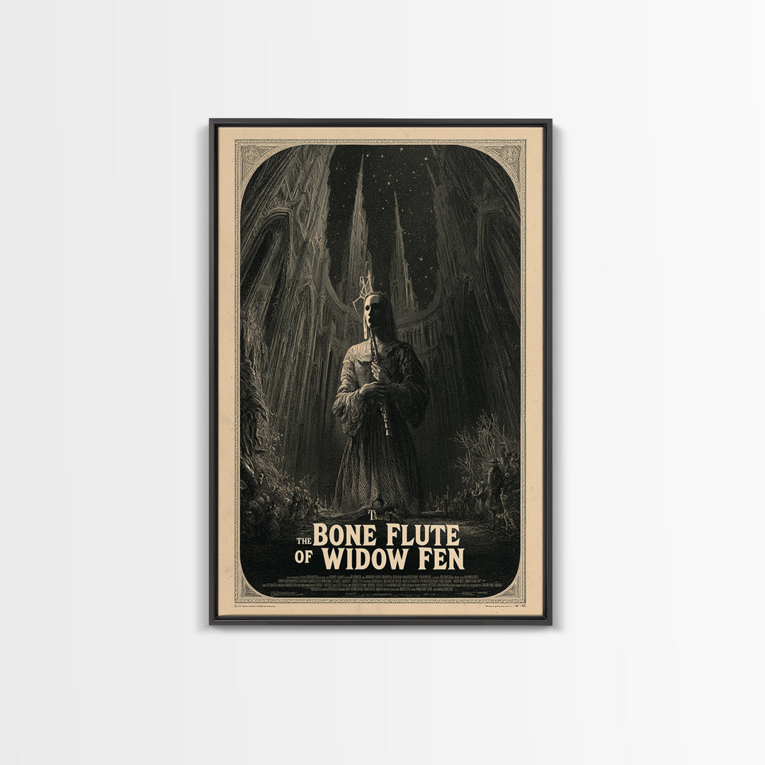 The Bone Flute Of Widow Fen, English Language Horror Movie Poster, Gothic Engraving Art, Classic Monster Poster, Canvas Print