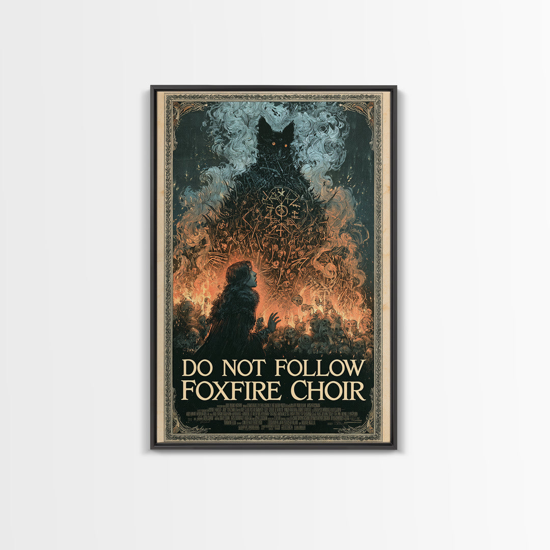 Do Not Follow The Foxfire Choir, English Language Horror Movie Poster, Stained Glass Gothic Art, Cult Horror Poster, Framed Canvas Print
