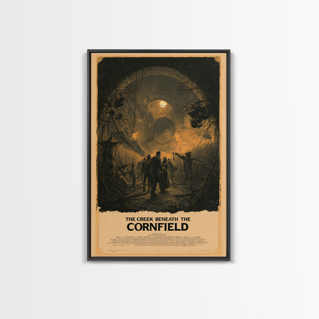 The Creek Beneath The Cornfield, English Language Horror Movie Poster, Architectural Etching Art, Classic Monster Poster