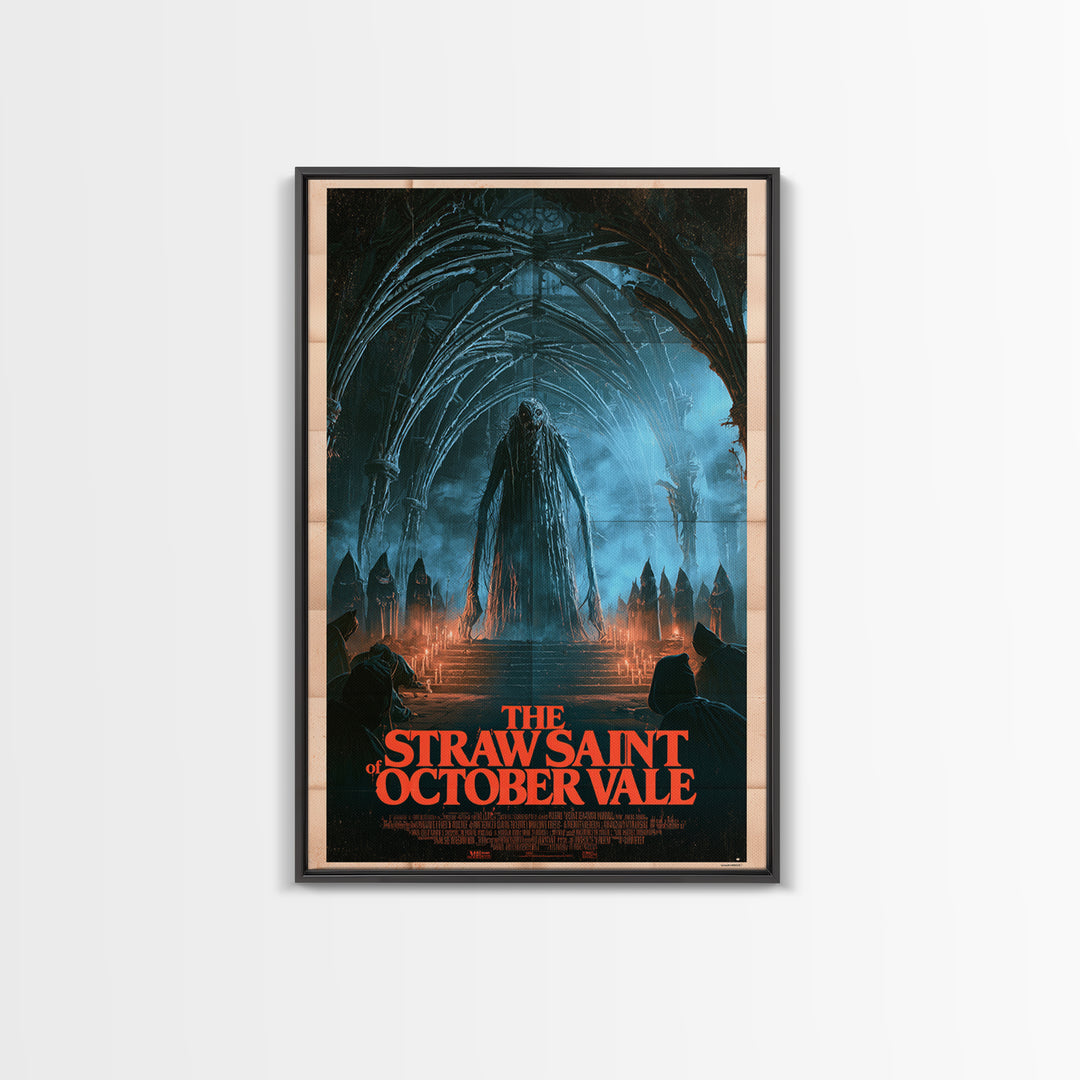 The Straw Saint Of October Vale, English Language Horror Movie Poster, 1980s Vhs Nightmare Cover Inspired Art, Gothic Cinema Wall Art