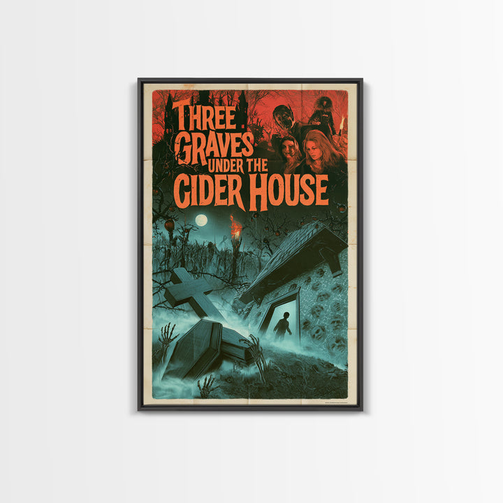 Three Graves Under The Cider House, English Language Horror Movie Poster, 1960s Horror Art, Gothic Cinema Wall Art, Framed Canvas Print