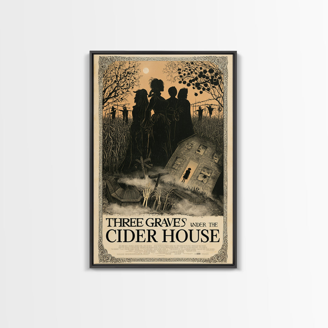 Three Graves Under The Cider House, English Language Horror Movie Poster, Decadent Line Art, Gothic Cinema Wall Art