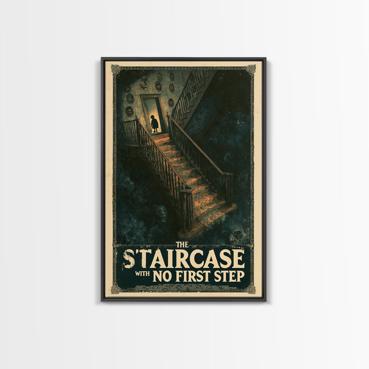 The Staircase With No First Step, English Language Horror Movie Poster, Dark Romantic Horror Art, Cult Horror Poster, Framed Canvas Print