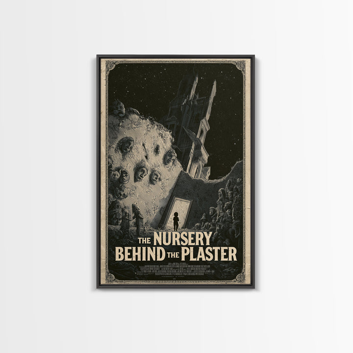 The Nursery Behind The Plaster, English Language Horror Movie Poster, Gothic Engraving Art, Gothic Cinema Wall Art, Canvas Print