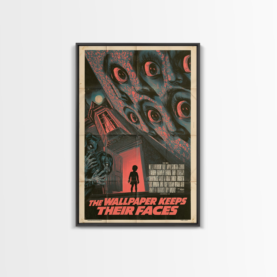 The Wallpaper Keeps Their Faces, English Language Horror Movie Poster, Giallo Horror Art, Classic Monster Poster, Framed Canvas Print