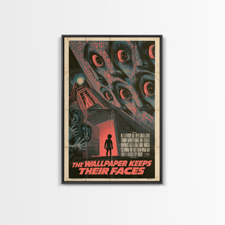 The Wallpaper Keeps Their Faces, English Language Horror Movie Poster, Giallo Horror Art, Classic Monster Poster, Framed Canvas Print
