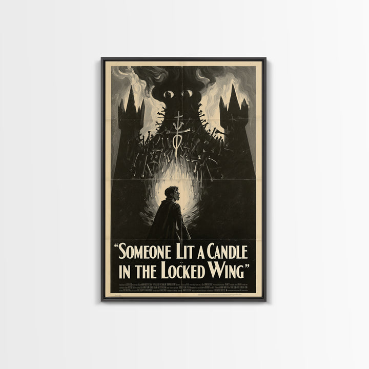 Someone Lit A Candle In The Locked Wing, English Language Horror Movie Poster, 1930s Horror Art, Cult Horror Poster, Framed Canvas Print