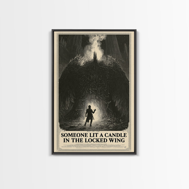 Someone Lit A Candle In The Locked Wing, English Language Horror Movie Poster, Gothic Engraving Art, Classic Monster Poster