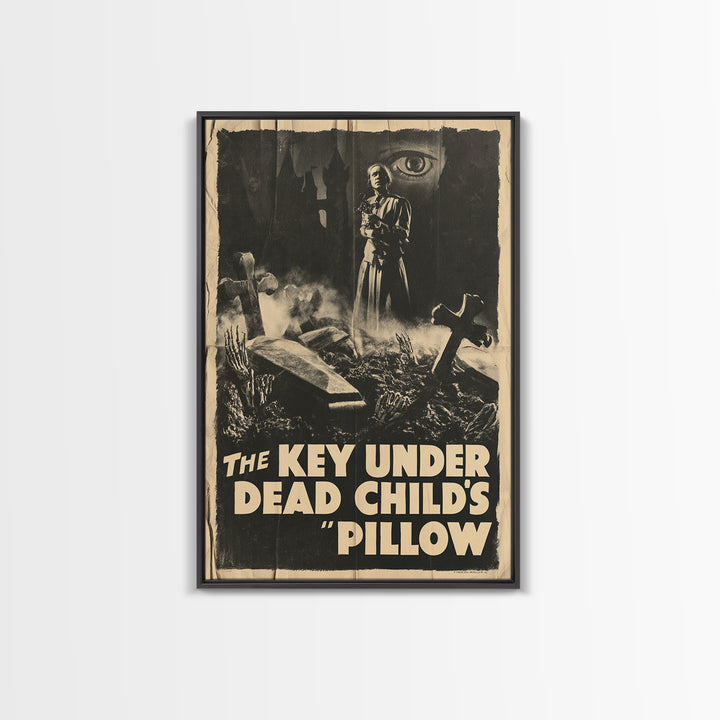 The Key Under The Dead Child'S Pillow, English Language Horror Movie Poster, 1930s Horror Art, Cult Horror Poster, Framed Canvas Print