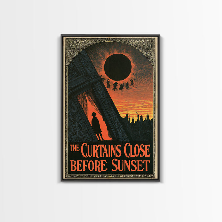 The Curtains Close Before Sunset, English Language Horror Movie Poster, Decadent Line Art, Retro Horror Movie Art, Canvas Print