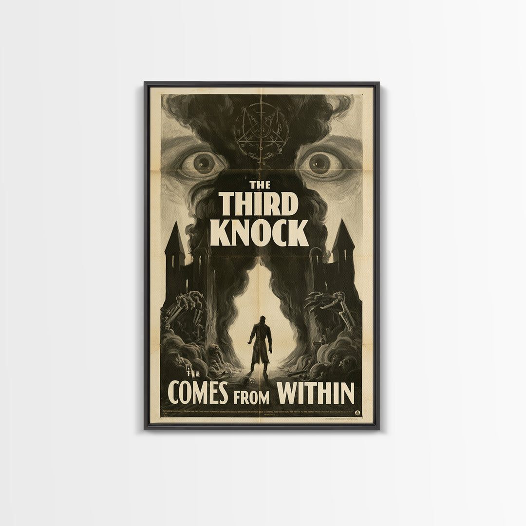 The Third Knock Comes From Within, English Language Horror Movie Poster, 1930s Horror Art, Gothic Cinema Wall Art, Framed Canvas Print