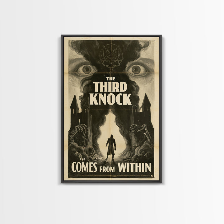 The Third Knock Comes From Within, English Language Horror Movie Poster, 1930s Horror Art, Gothic Cinema Wall Art, Framed Canvas Print