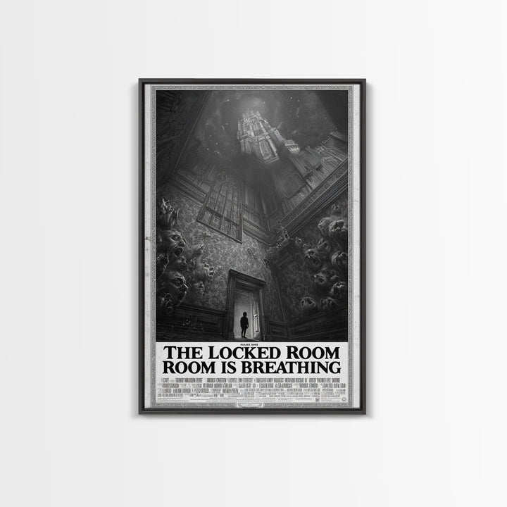 The Locked Room Is Breathing, English Language Horror Movie Poster, Gothic Engraving Art, Cult Horror Poster, Framed Canvas Print