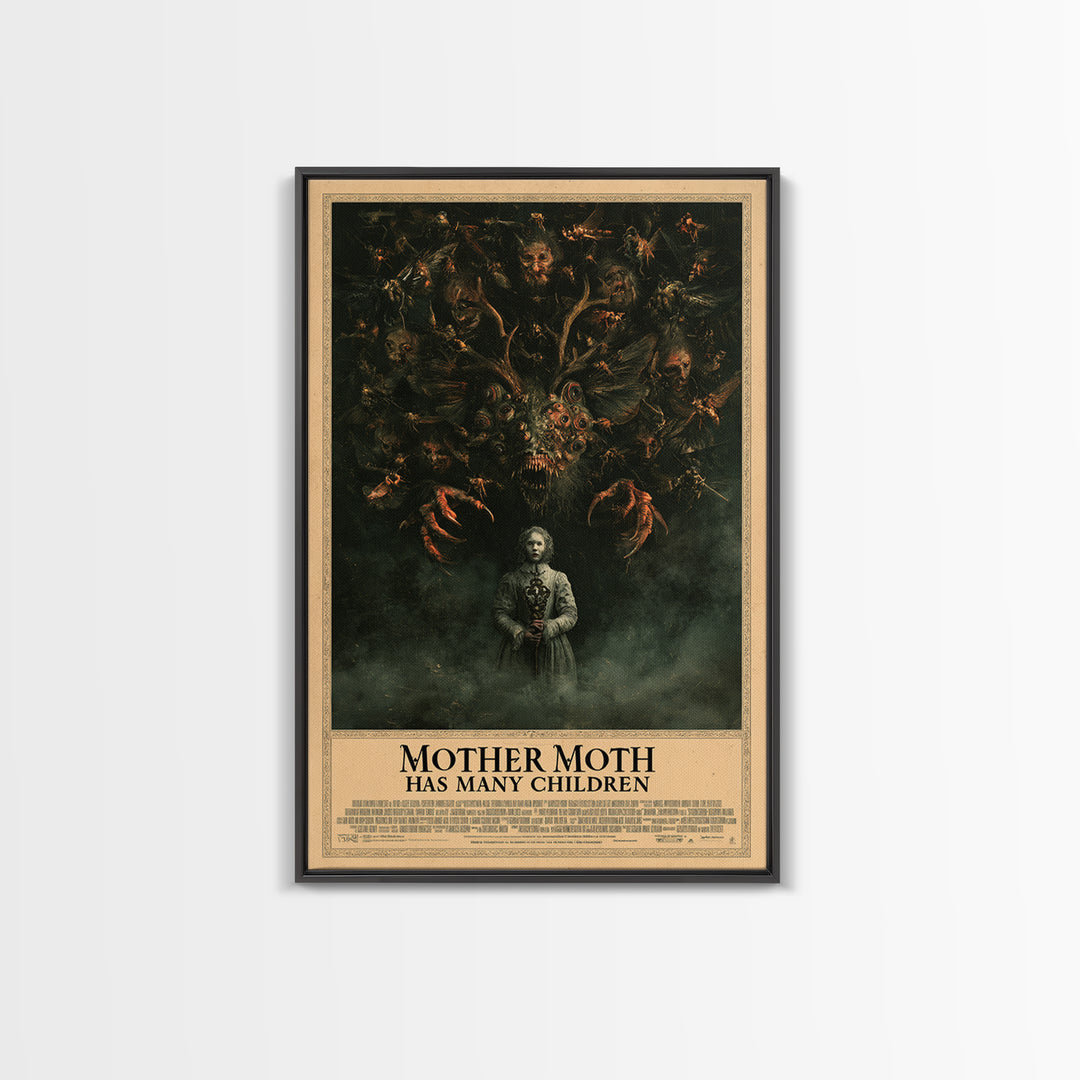 Mother Moth Has Many Children, English Language Horror Movie Poster, Dark Romantic Horror Art, Retro Horror Movie Art, Canvas Print