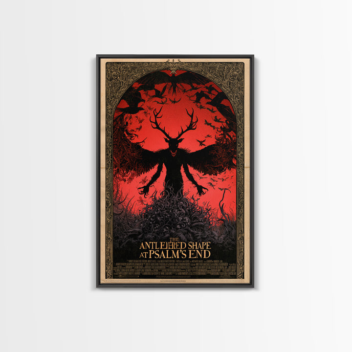 The Antlered Shape At Psalm'S End, English Language Horror Movie Poster, Decadent Line Art, Classic Monster Poster, Canvas Print