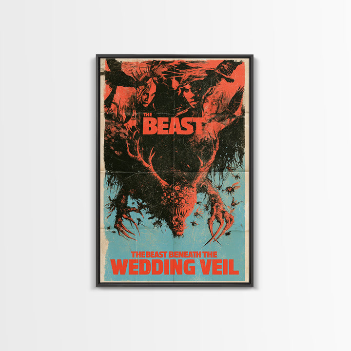 The Beast Beneath The Wedding Veil, English Language Horror Movie Poster, 1970s Horror Art, Classic Monster Poster, Framed Canvas Print