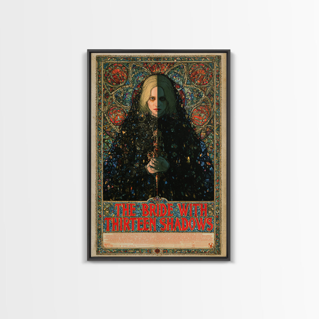 The Bride With Thirteen Shadows, English Language Horror Movie Poster, Stained Glass Gothic Art, Gothic Cinema Wall Art, Canvas Print