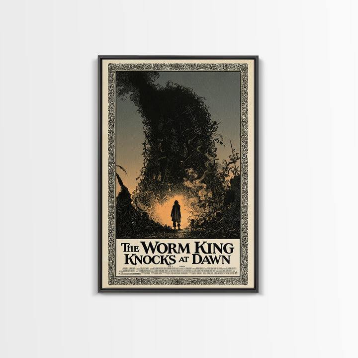 The Worm King Knocks At Dawn, English Language Horror Movie Poster, Decadent Line Art, Classic Monster Poster, Canvas Print