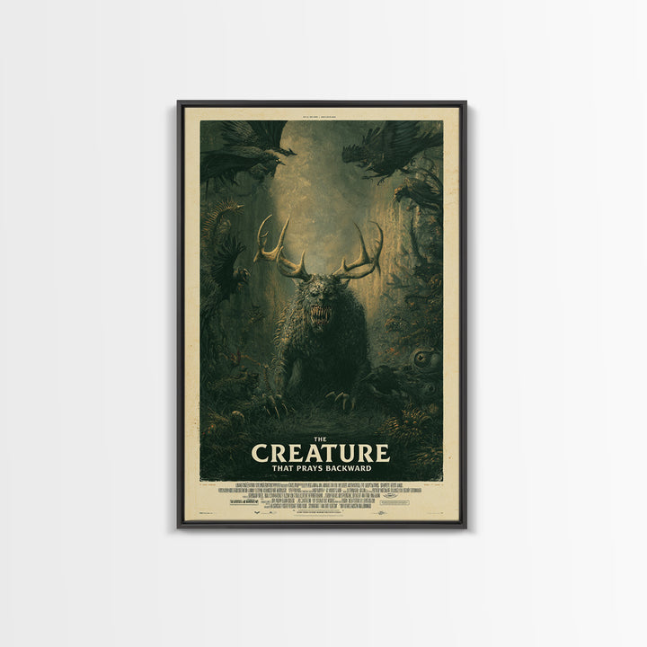 The Creature That Prays Backward, English Language Horror Movie Poster, Gothic Nightmare Art, Classic Monster Poster, Canvas Print