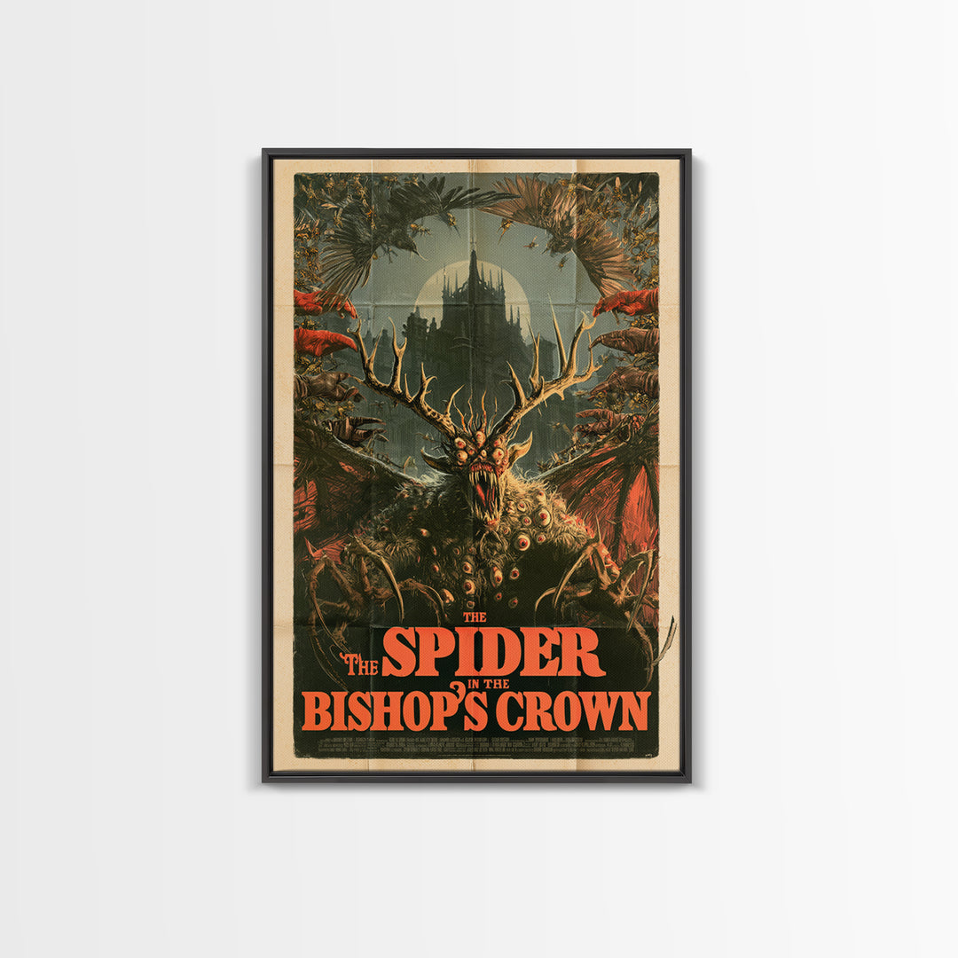 The Spider In The Bishop'S Crown, English Language Horror Movie Poster, Giallo Horror Art, Retro Horror Movie Art, Framed Canvas Print